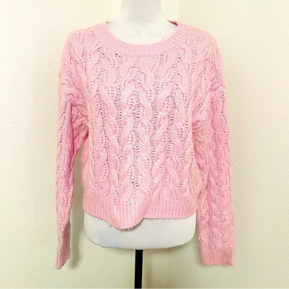 Jessica Simpson Pink Rose Cable Knit Sweater Pullover Crop Size Large Comfy - Picture 1 of 7